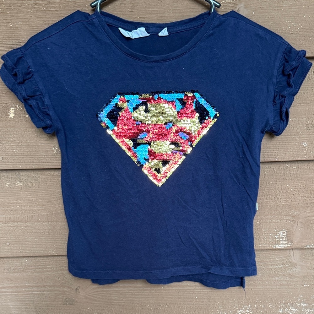 GAP Kids Navy Blue Superman Sequin Emblem Tee size S